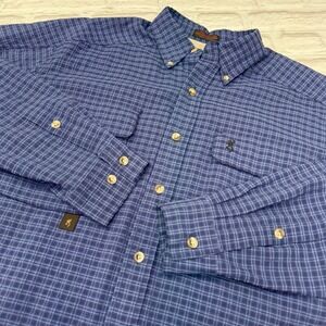 Browning RBO Travel Gear Mens Size L Blue Check Button Up Long Sleeve Shirt